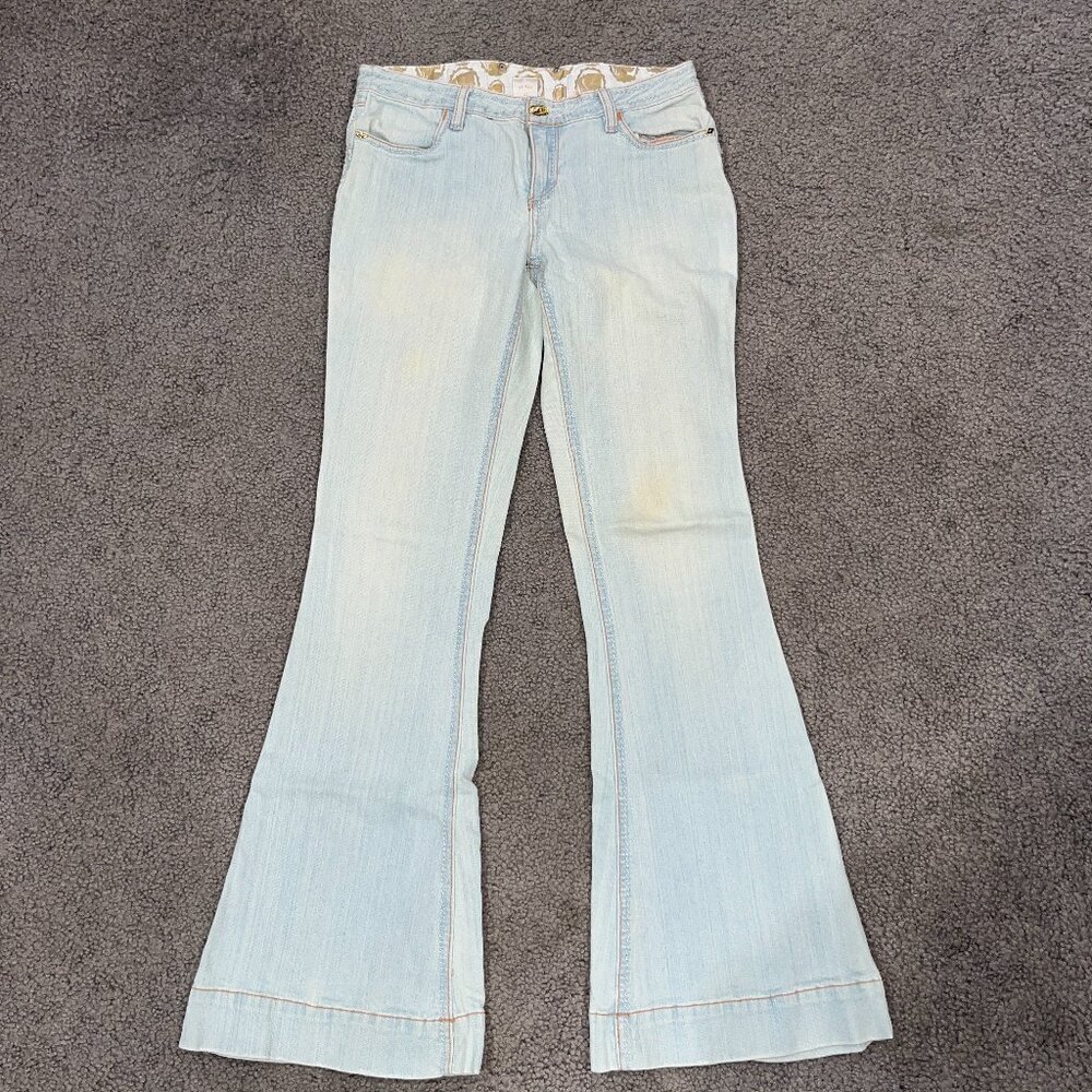 PARIS HILTON "That's Hot" HIP HUGGER LOW RISE BIG BELL LIGHT WASH Y2K JEANS - 28